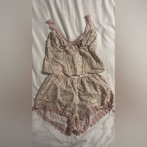 Floral Lace Trim Sleepwear Set - Pink